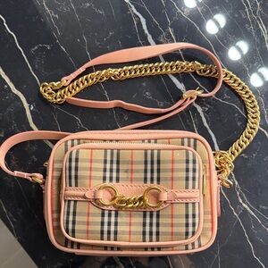 Burberry Pink and Gold Plaid Crossbody Bag